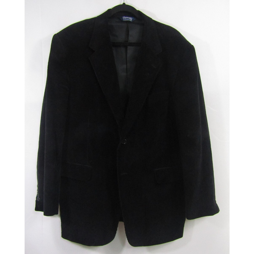 VTG Stafford Black Corduroy Blazer Mens‎ 44R Event Business Cotton Minimalist